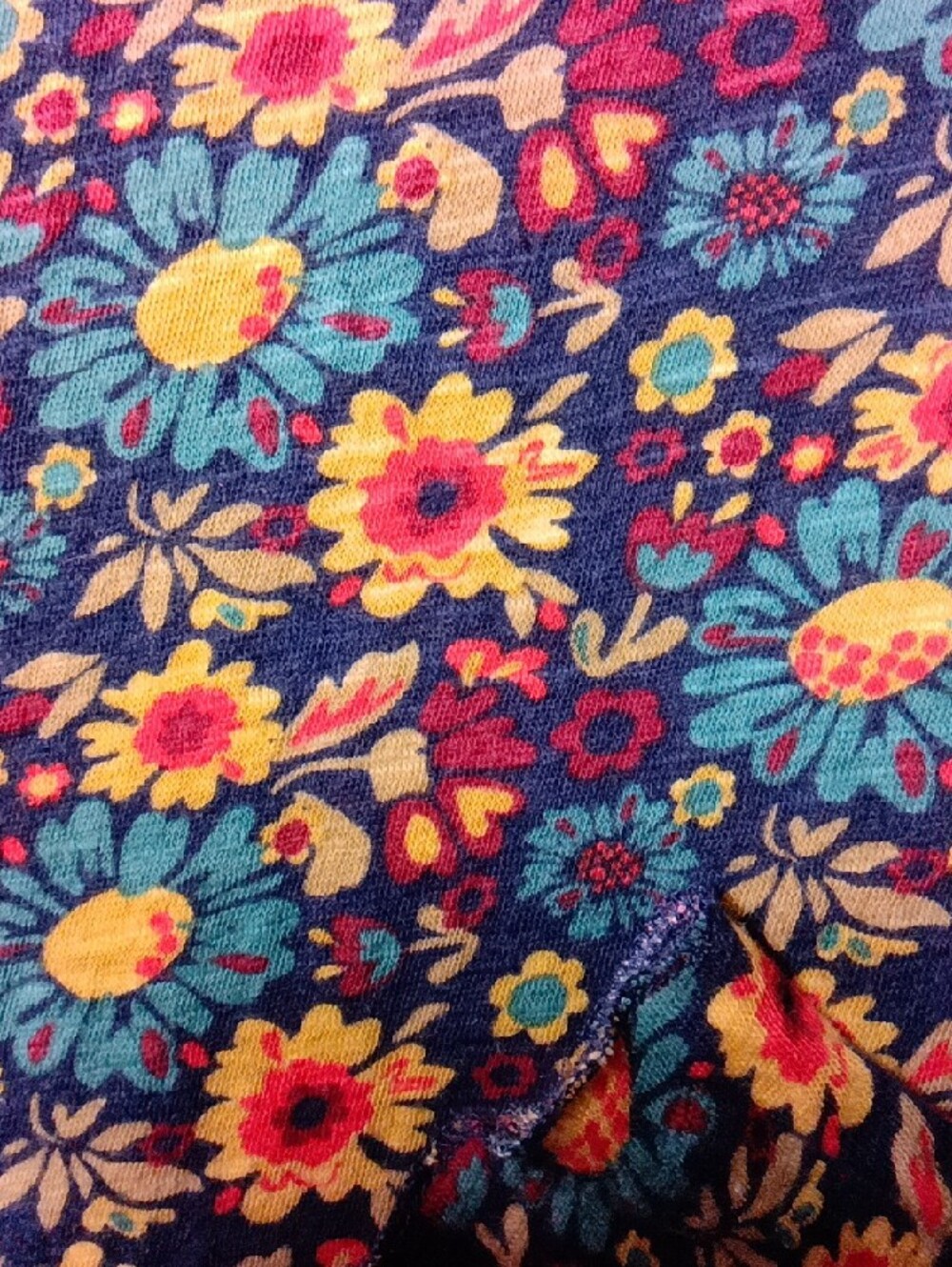 NATURAL LIFE Floral Crewneck Long Sleeve Top in Teal, Yellow & Burgundy - Picture 3 of 3